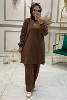 Tesettür giyim TABA BELİ LASTİKLİ PANTOLON TAKIMI T 3046 