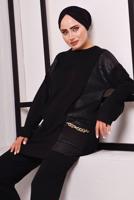 Tesettür giyim SİYAH CEPLERİ ZİNCİR DETAYLI İKİLİ PANTOLONLU TAKIM 3182 