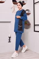 Tesettür giyim LACİVERT CEPLERİ ZİNCİR DETAYLI İKİLİ PANTOLONLU TAKIM 3182 