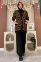 Tesettür giyim SİYAH DESENLİ CEKETLİ PANTOLONLU TRİKO TAKIM 32112	