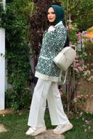 Tesettür giyim EKRU DESENLİ CEKETLİ PANTOLONLU TRİKO TAKIM 32112	