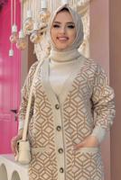 Tesettür giyim BEJ DESENLİ CEKETLİ PANTOLONLU TRİKO TAKIM 32112	