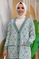 Tesettür giyim YEŞİL DESENLİ CEKETLİ PANTOLONLU TRİKO TAKIM 32112	