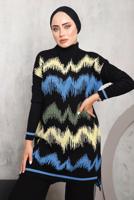 Tesettür giyim SİYAH ZİKZAK DESENLİ TRİKO TAKIM 3292