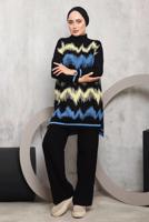 Tesettür giyim SİYAH ZİKZAK DESENLİ TRİKO TAKIM 3292