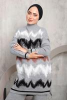 Tesettür giyim GRİ ZİKZAK DESENLİ TRİKO TAKIM 3292