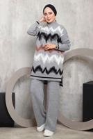 Tesettür giyim GRİ ZİKZAK DESENLİ TRİKO TAKIM 3292