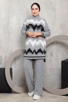 Tesettür giyim GRİ ZİKZAK DESENLİ TRİKO TAKIM 3292
