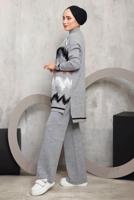 Tesettür giyim GRİ ZİKZAK DESENLİ TRİKO TAKIM 3292