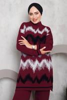 Vêtements hijab ROUGE BORDEAUX ENSEMBLE EN MAILLE MOTIF ZIGZAG 3292