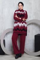 Vêtements hijab ROUGE BORDEAUX ENSEMBLE EN MAILLE MOTIF ZIGZAG 3292