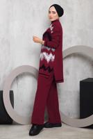 Vêtements hijab ROUGE BORDEAUX ENSEMBLE EN MAILLE MOTIF ZIGZAG 3292