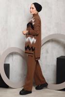 Tesettür giyim KAHVE ZİKZAK DESENLİ TRİKO TAKIM 3292