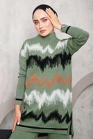 Tesettür giyim YEŞİL ZİKZAK DESENLİ TRİKO TAKIM 3292