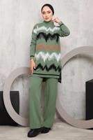 Tesettür giyim YEŞİL ZİKZAK DESENLİ TRİKO TAKIM 3292