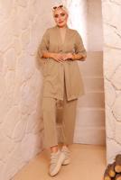 Tesettür giyim KAHVE BELDEN BAĞLAMALI CEKETLİ TAKIM 3772 