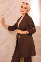 Tesettür giyim KAHVE BELDEN BAĞLAMALI CEKETLİ TAKIM 3772 
