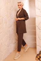 Tesettür giyim KAHVE BELDEN BAĞLAMALI CEKETLİ TAKIM 3772 