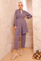 Tesettür giyim PEMBE BELDEN BAĞLAMALI CEKETLİ TAKIM 3772 