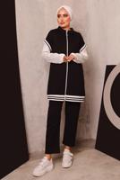 Tesettür giyim SİYAH FERMUARLI YELEKLİ ÜÇLÜ PANTOLONLU TAKIM 4172