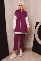 Tesettür giyim MÜRDÜM FERMUARLI YELEKLİ ÜÇLÜ PANTOLONLU TAKIM 4172