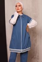 Tesettür giyim LACİVERT FERMUARLI YELEKLİ ÜÇLÜ PANTOLONLU TAKIM 4172