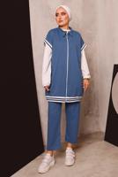 Tesettür giyim LACİVERT FERMUARLI YELEKLİ ÜÇLÜ PANTOLONLU TAKIM 4172