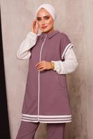 Tesettür giyim PEMBE FERMUARLI YELEKLİ ÜÇLÜ PANTOLONLU TAKIM 4172