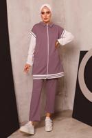 Tesettür giyim PEMBE FERMUARLI YELEKLİ ÜÇLÜ PANTOLONLU TAKIM 4172