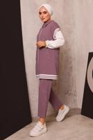 Tesettür giyim PEMBE FERMUARLI YELEKLİ ÜÇLÜ PANTOLONLU TAKIM 4172