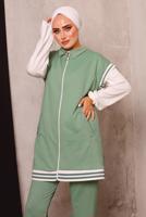 Tesettür giyim YEŞİL FERMUARLI YELEKLİ ÜÇLÜ PANTOLONLU TAKIM 4172