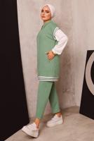 Tesettür giyim YEŞİL FERMUARLI YELEKLİ ÜÇLÜ PANTOLONLU TAKIM 4172