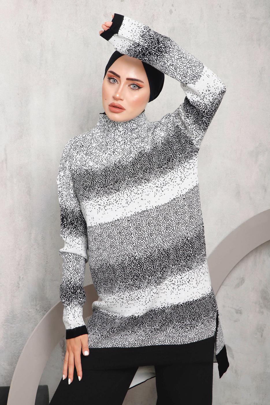 Tesettür giyim SİYAH DESENLİ PANTOLONLU TRİKO TAKIM 4292