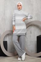 Vêtements hijab GRIS ENSEMBLE PANTALON EN MAILLE À MOTIFS 4292