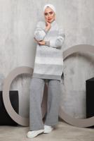 Vêtements hijab GRIS ENSEMBLE PANTALON EN MAILLE À MOTIFS 4292