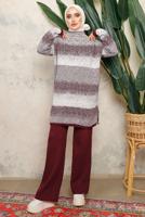 Tesettür giyim BORDO DESENLİ PANTOLONLU TRİKO TAKIM 4292