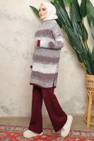 Tesettür giyim BORDO DESENLİ PANTOLONLU TRİKO TAKIM 4292