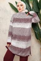 Tesettür giyim BORDO DESENLİ PANTOLONLU TRİKO TAKIM 4292