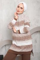 Hijab clothing BROWN PATTERNED KNITWEAR PANTS SUIT 4292