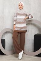 Hijab clothing BROWN PATTERNED KNITWEAR PANTS SUIT 4292
