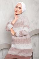 Vêtements hijab BRUN ENSEMBLE PANTALON EN MAILLE À MOTIFS 4292