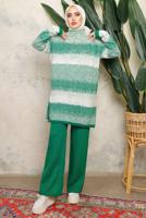 Tesettür giyim YEŞİL DESENLİ PANTOLONLU TRİKO TAKIM 4292
