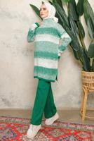 Tesettür giyim YEŞİL DESENLİ PANTOLONLU TRİKO TAKIM 4292