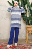 Tesettür giyim LACİVERT DESENLİ PANTOLONLU TRİKO TAKIM 4292