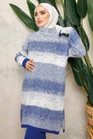 Tesettür giyim LACİVERT DESENLİ PANTOLONLU TRİKO TAKIM 4292