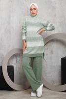Tesettür giyim YEŞİL DESENLİ PANTOLONLU TRİKO TAKIM 4292
