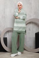 Tesettür giyim YEŞİL DESENLİ PANTOLONLU TRİKO TAKIM 4292