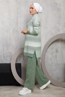 Tesettür giyim YEŞİL DESENLİ PANTOLONLU TRİKO TAKIM 4292