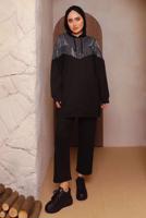 Tesettür giyim SİYAH TAŞ VE SİM DETAYLI PANTOLONLU TAKIM 4372 