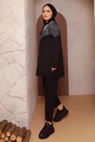 Tesettür giyim SİYAH TAŞ VE SİM DETAYLI PANTOLONLU TAKIM 4372 